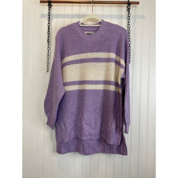 NWOT American Eagle Sweater Purple Cream Colorblock Crew Neck Pullover Size S - Picture 1 of 6
